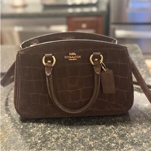 Coach Maggie brown croc embossed tote satchel bag